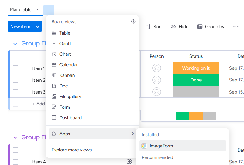Adding the ImageForm view to a monday board